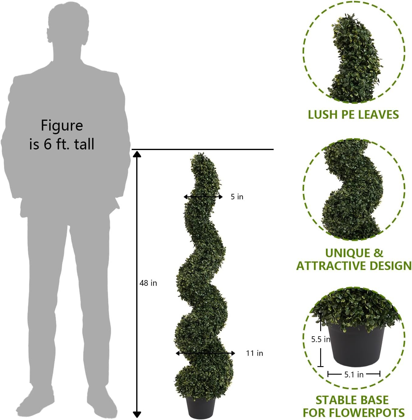4Ft UV Resistant Spiral Topiary Trees – Set of 2 Faux Boxwood Plants