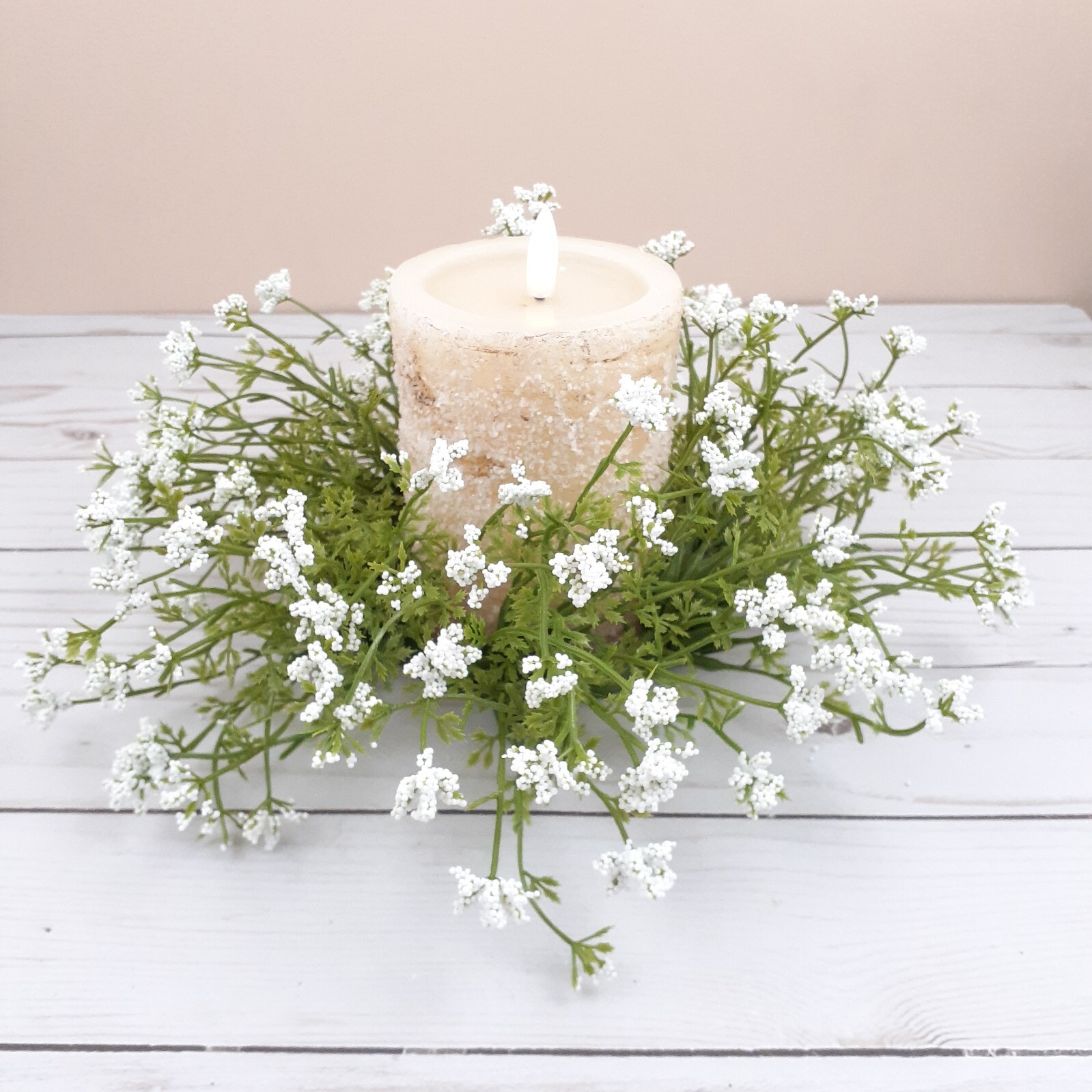 Floral Candle Ring White Pixieflower Flower Floral 3 in Inside 10 in Overall