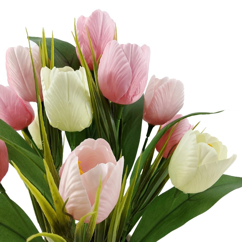 Artificial Pink Tulip Flowers in Plastic Pot Indoor Home Decor 15.5 Inch