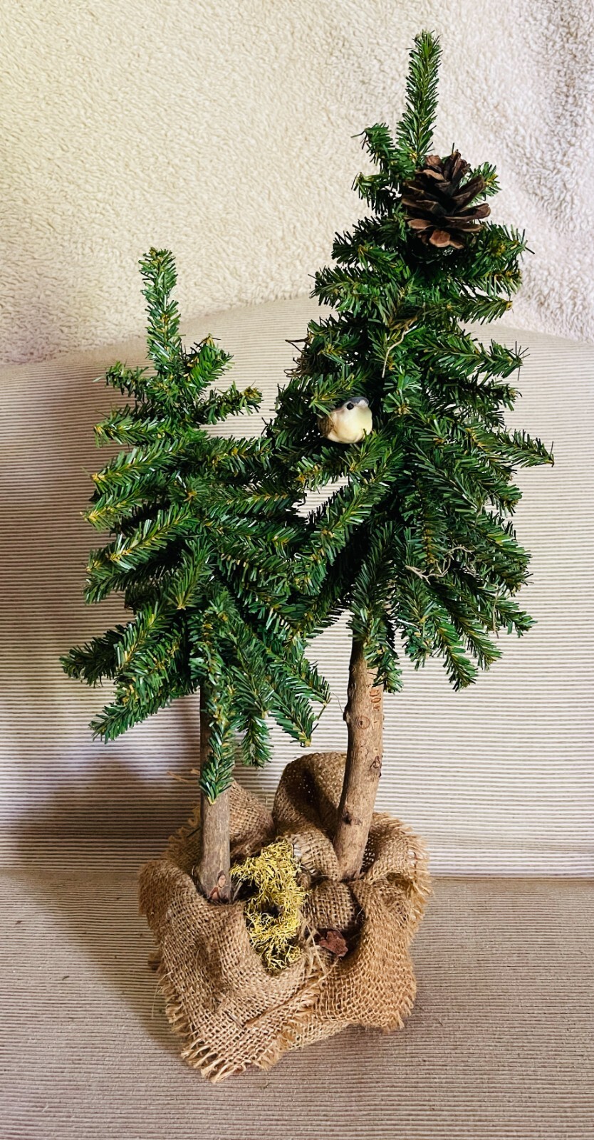 Decorative Pair of Faux FIR TREES – 23″ Tall with Burlap Base