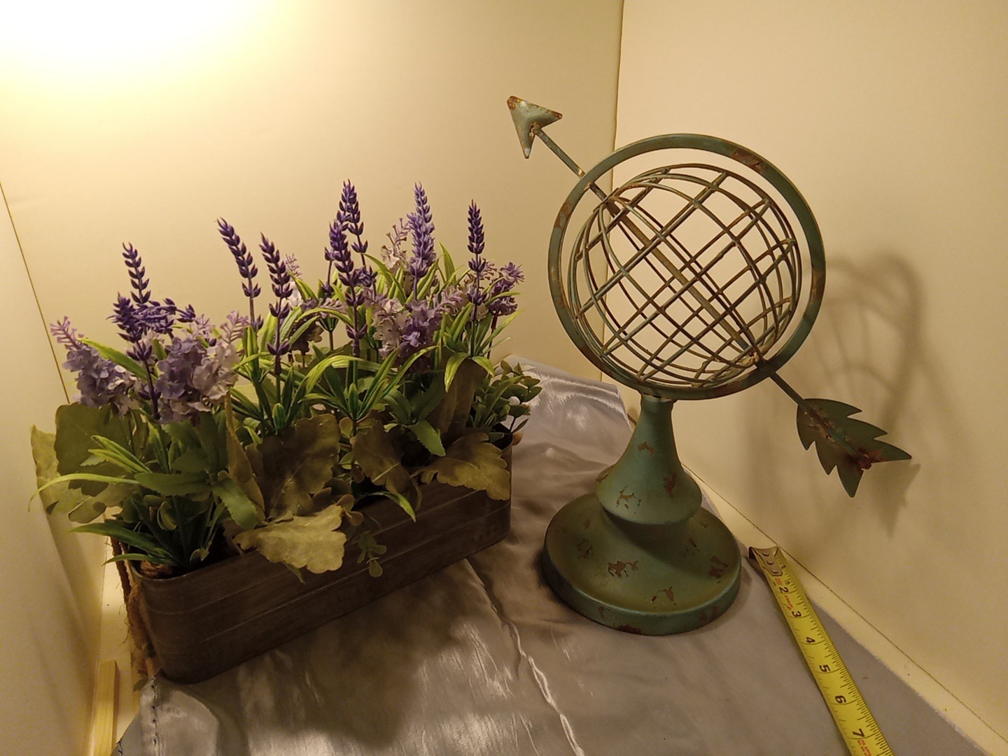 Metal Rustic Turquoise Tabletop Globe And Lavender 11in Planter Decor