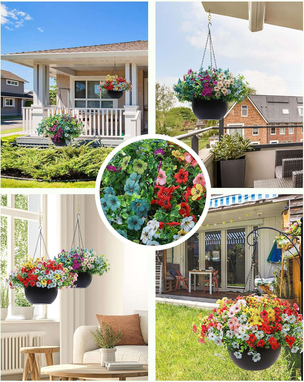 UV Resistant Artificial Hanging Plants with Basket – 30 Bundles for Outdoor Deco