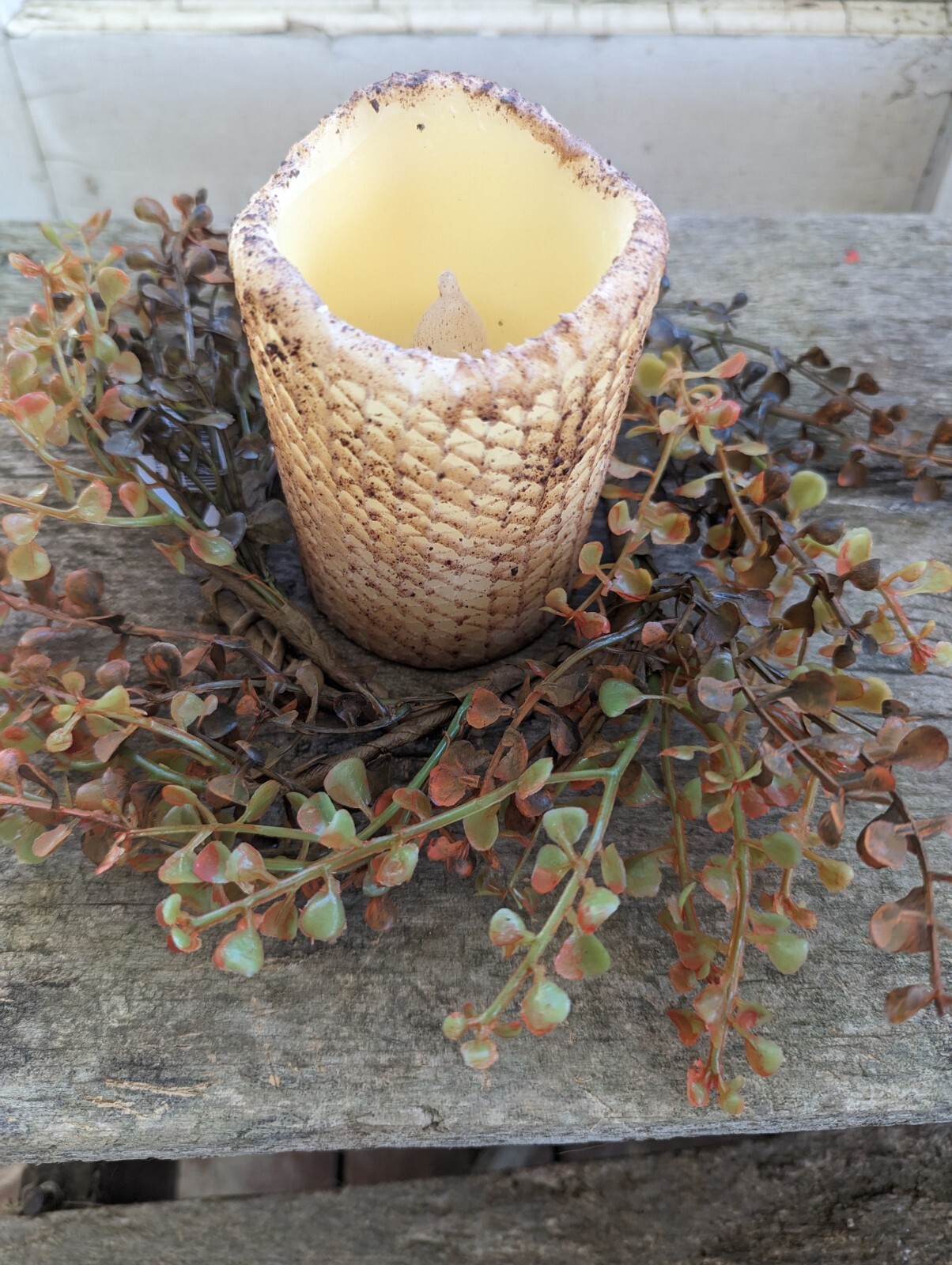Pepper GRASS Candle Ring Red Green Fall Autumn Farmhouse 4″ inside 11″ W NEW