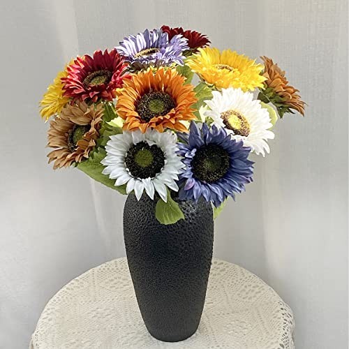 Artificial Sunflowers 6 Pack 20 Inch Silk Stem Bouquet Bendable Wire DIY Vase