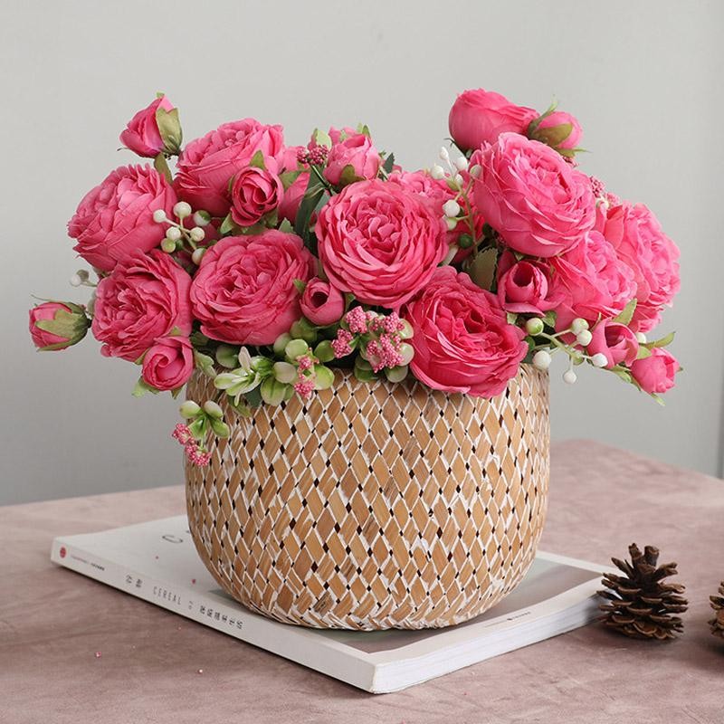 1pcs/30cm Rose Pink Silk Bouquet Peony Artificial Flower Wedding Home Decoration
