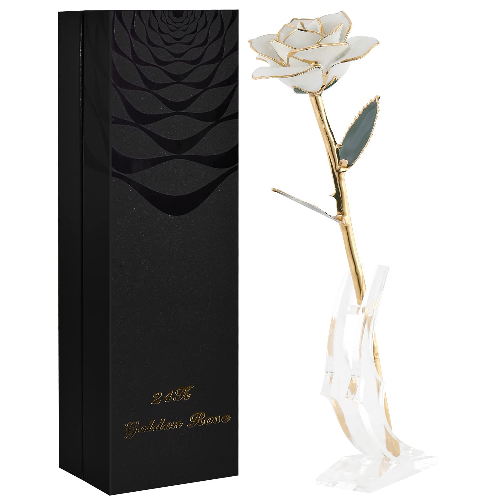 SW White Gold Rose Gifts for Women,24k Gold Dipped Real Rose Lasted Forever with