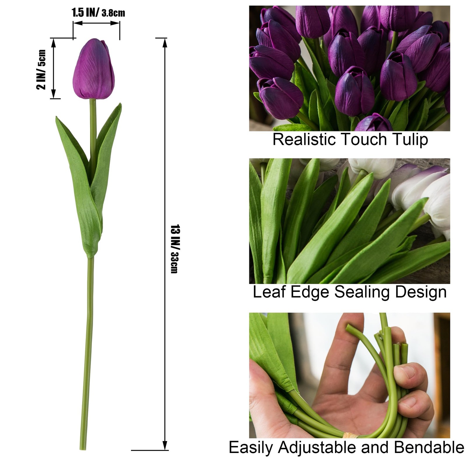 Purple Artificial Tulip Flowers 20pcs 13″ Tall Silk Fake – Perfect for Home