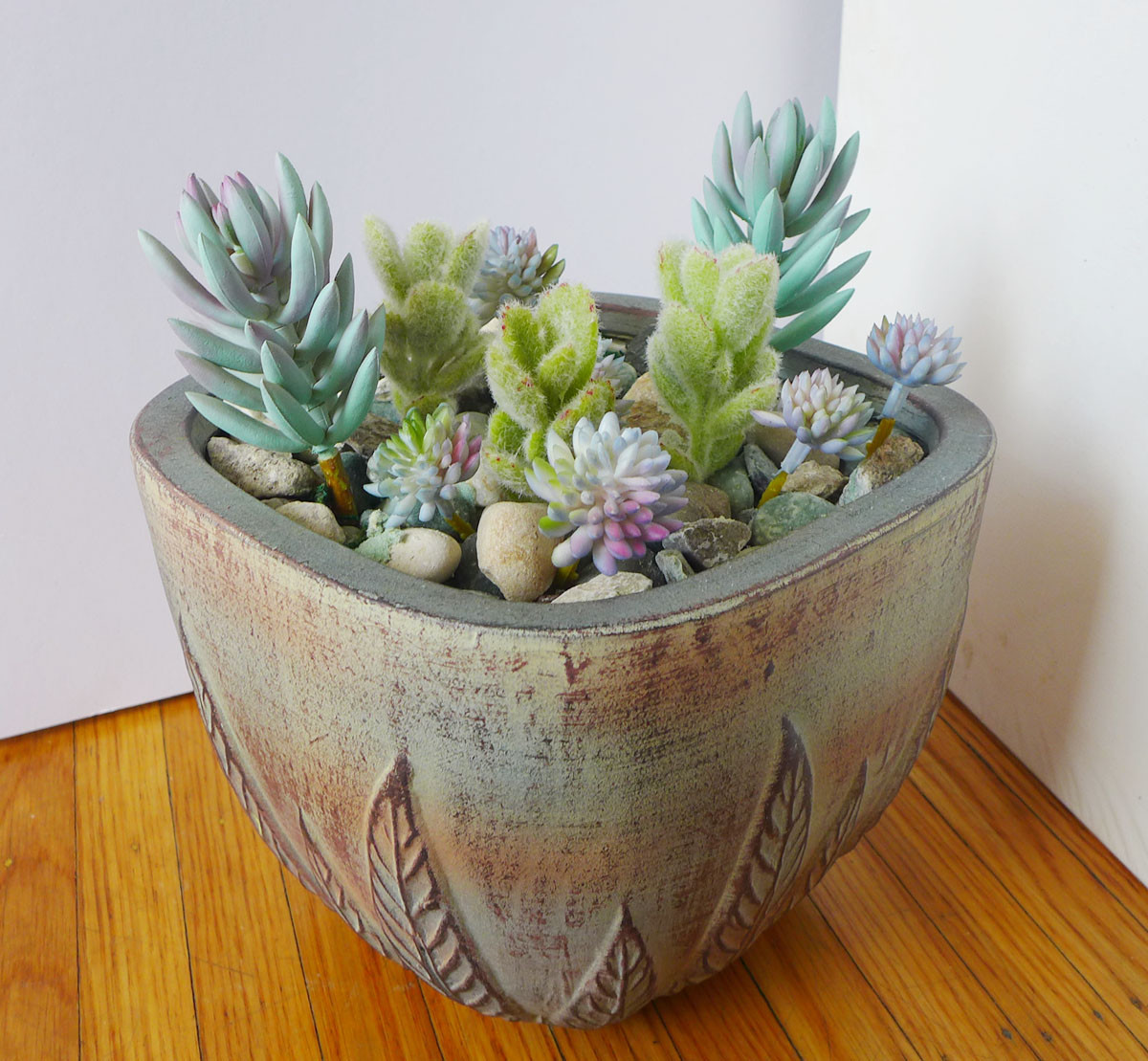 11 Pieces Artificial Mini Plants Flocking Succulents Grass(Gray + Blue)