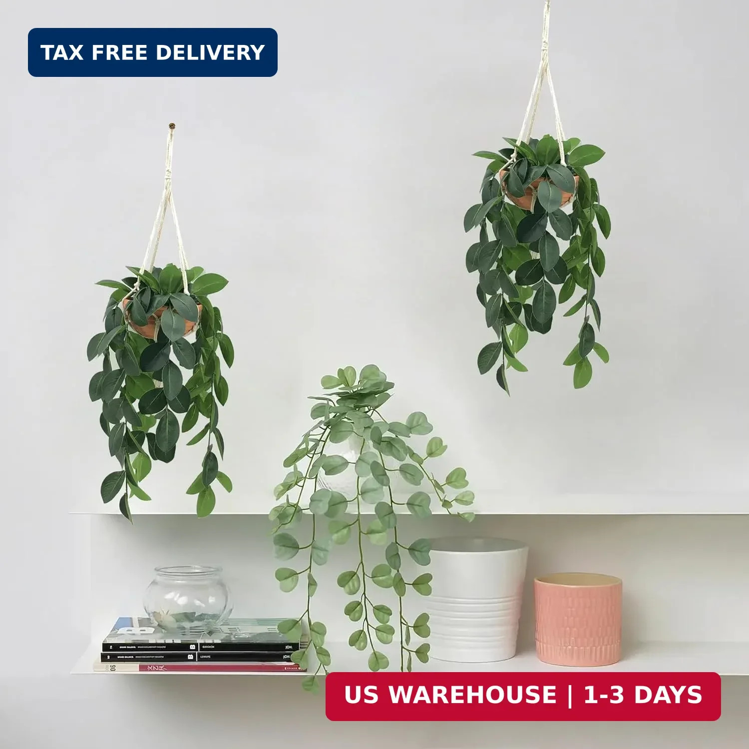 Hanging Plants Artificial Decor, Fake Hanging Plant in Clay Pot Artificial Hangi
