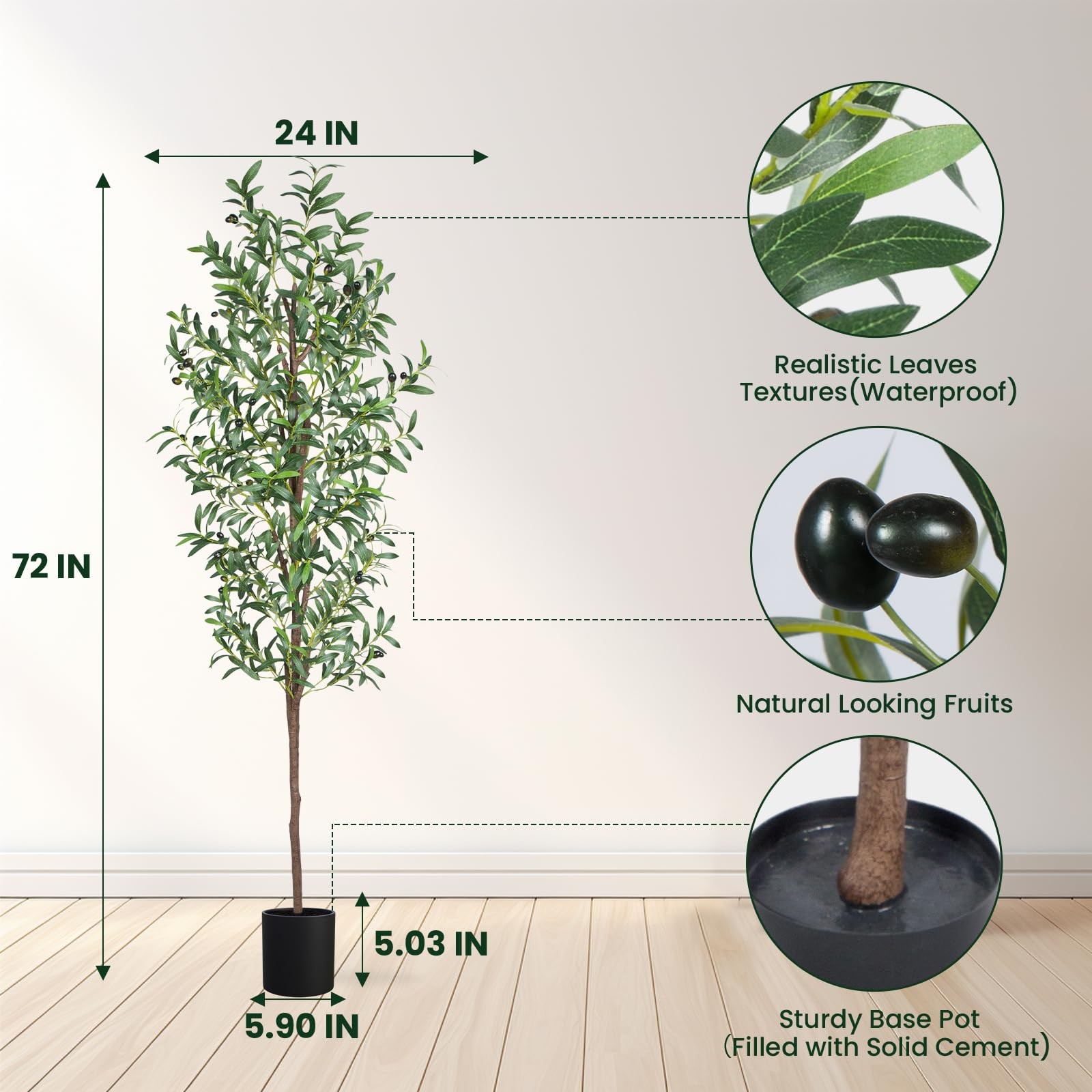 Artificial Olive Tree, 6FT Tall Faux Olive Trees 72in Outdoor Fake Potted Sil…