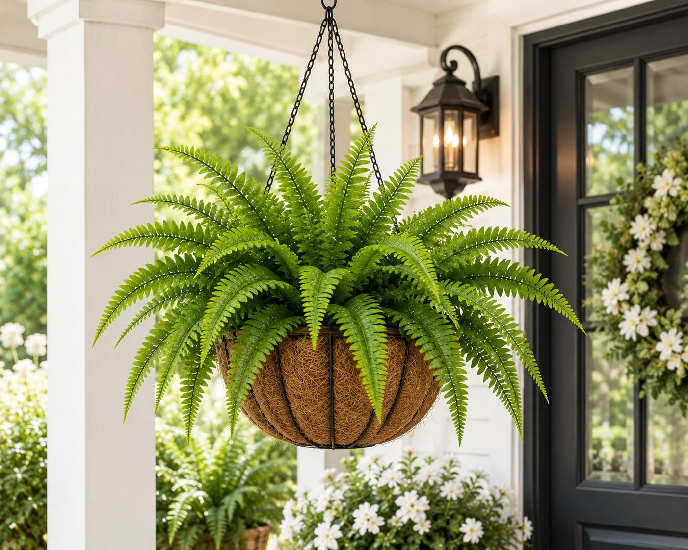 Artificial Boston Fern Bush 20 Inch Faux Fern Plant Hanging Basket Filler Plant