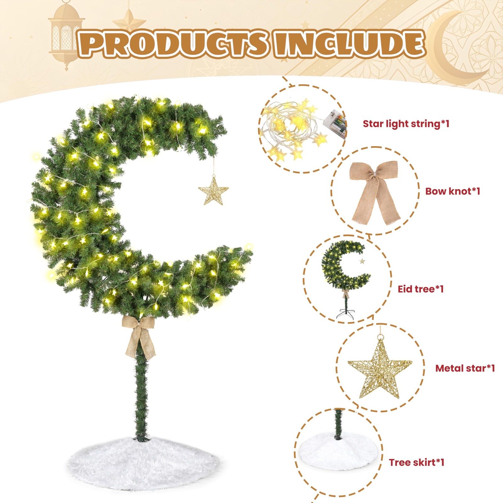 ZpigToor 6 FT Ramadan Tree 100 LED Lighted Eid Crescent Moon 6ft, Green