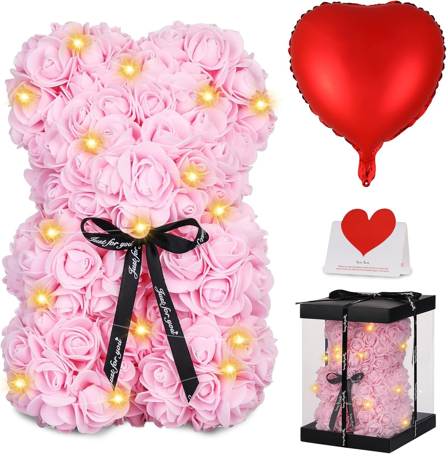 Rose Bear Mother’s Day Flower Gifts for Mom Grandma, Rose Teddy Bear with Lig…