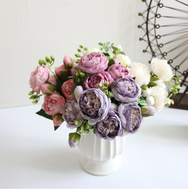 9 Heads Silk Peony Artificial Flowers Wedding Bouquet Home Party Outdoor Decor
