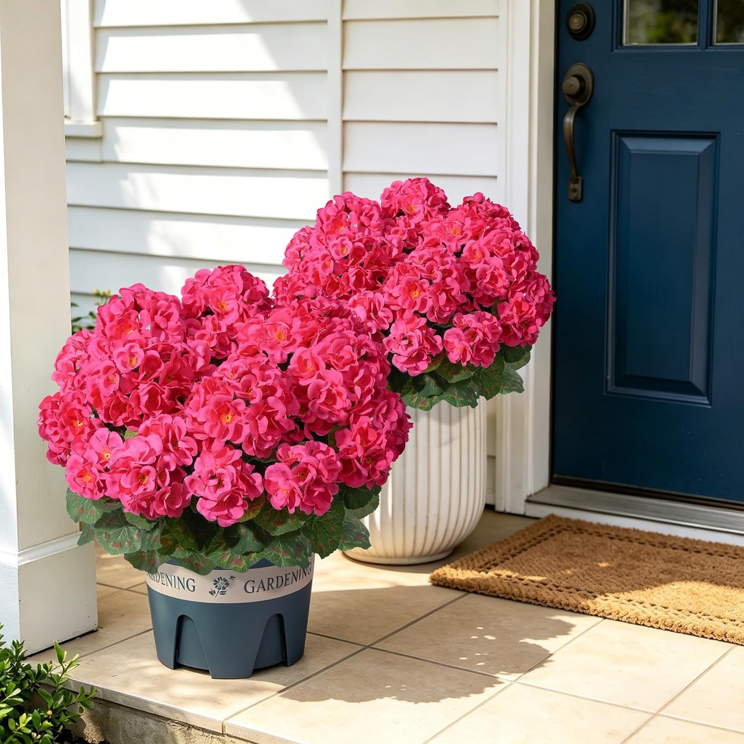 UV Resistant Hot Pink Geraniums – 2 Pack Faux Flowers for Indoor/Outdoor Use