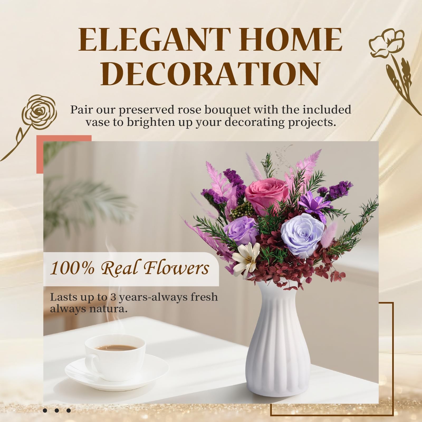 Cyrabota Preserved Roses Eternal Flowers Real Purple Roses that Last 3 Years …