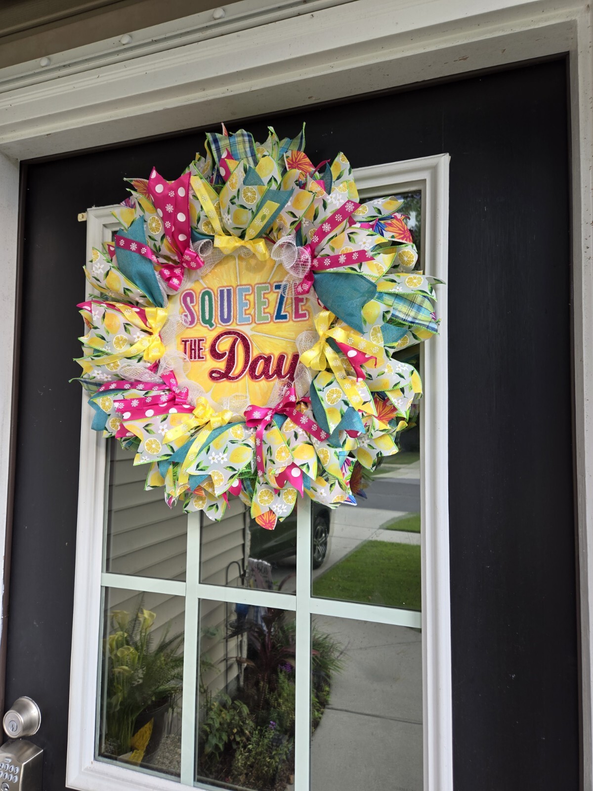 WREATH SQUEEZE THE DAY Spring SUMMER Fall Front Door Wall Decor BIG bright every
