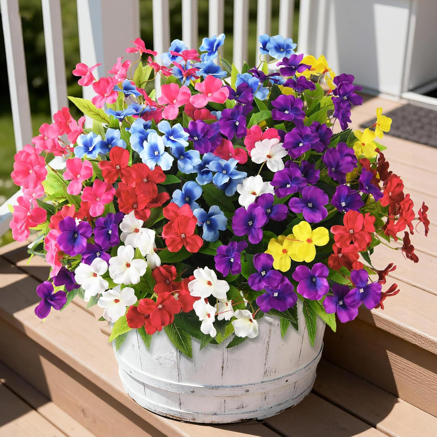 Artificial Impatiens Flowers for Outdoors, 6 Bundles Silk Fake Flowers for Sprin