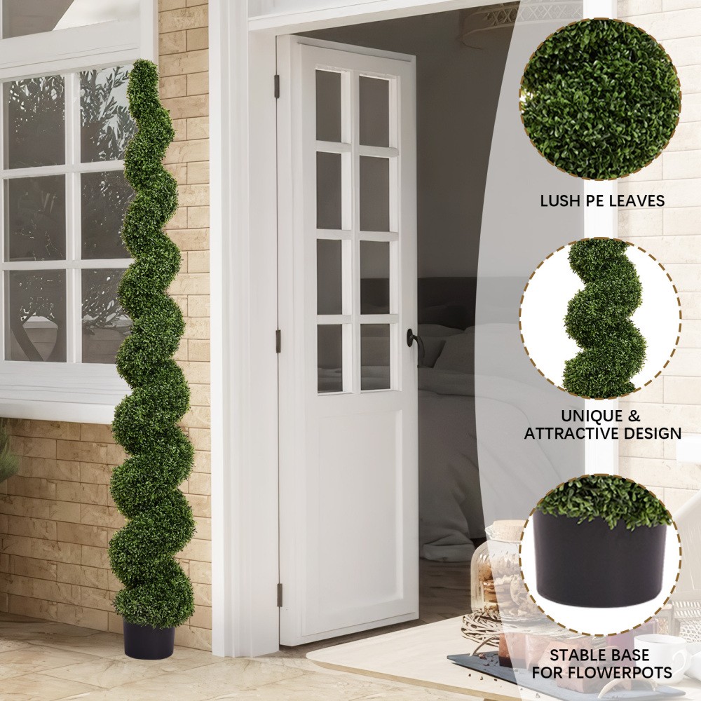 6FT Artificial Spiral Topiary Boxwood Trees Outdoor Garden Porch Decor 2Pcs