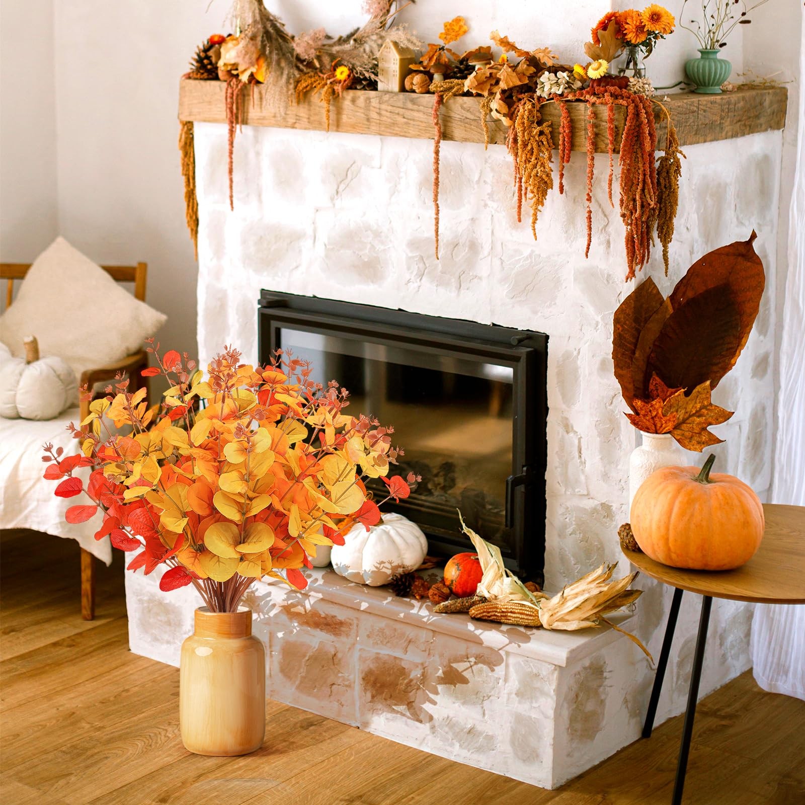Artificial Eucalyptus Stems, 12.7 Inch Realistic Fall Foliage Faux Stems Bran…