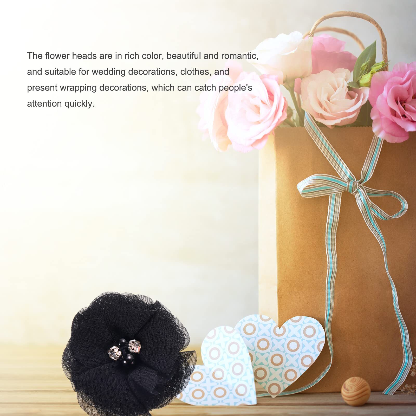 Artificial Rhinestone Chiffon Flower Heads Black Faux Flowers 2 Inch for DIY …