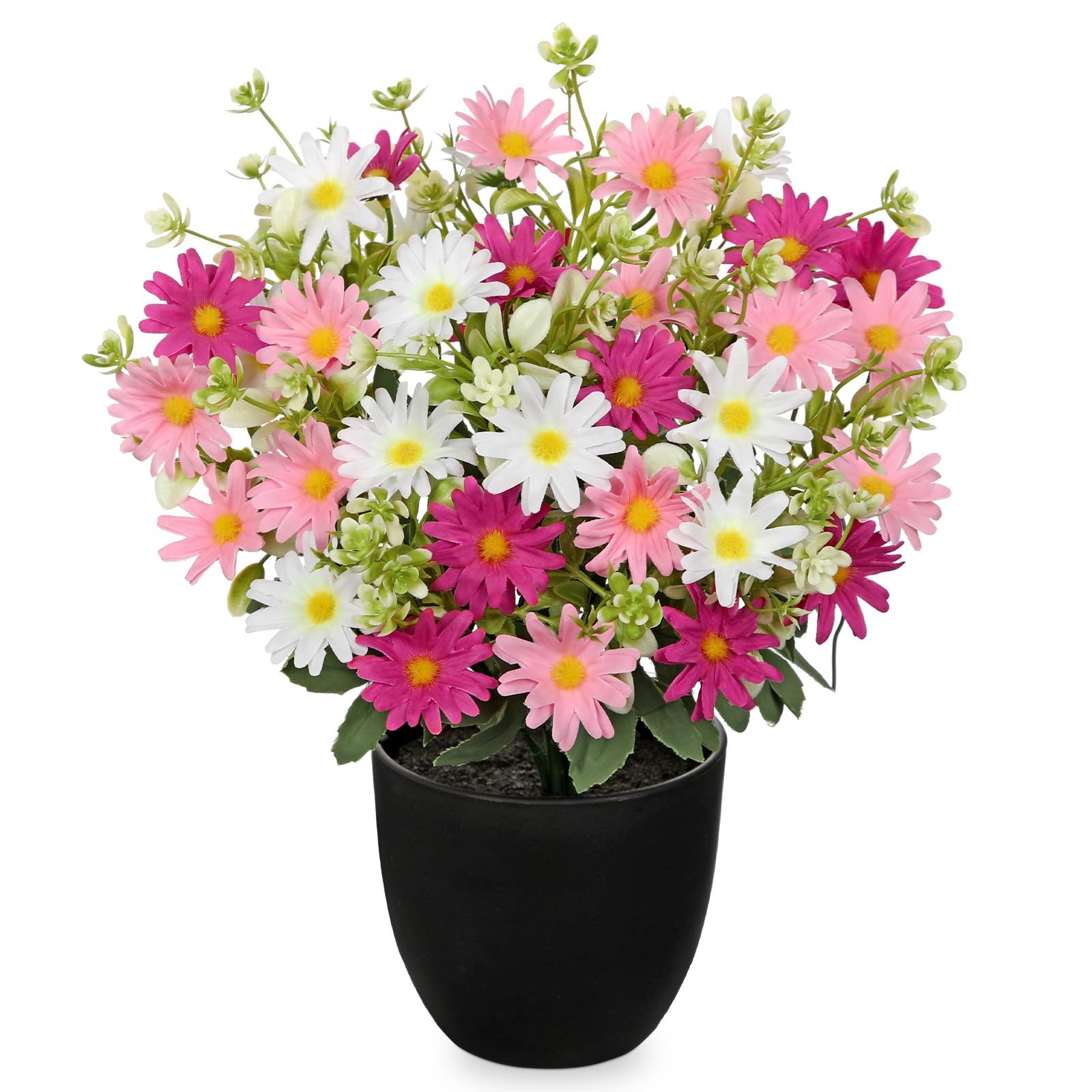 12 Inch Pink Artificial Daisy Flowers In Pot Silk Arrangement Faux Plant