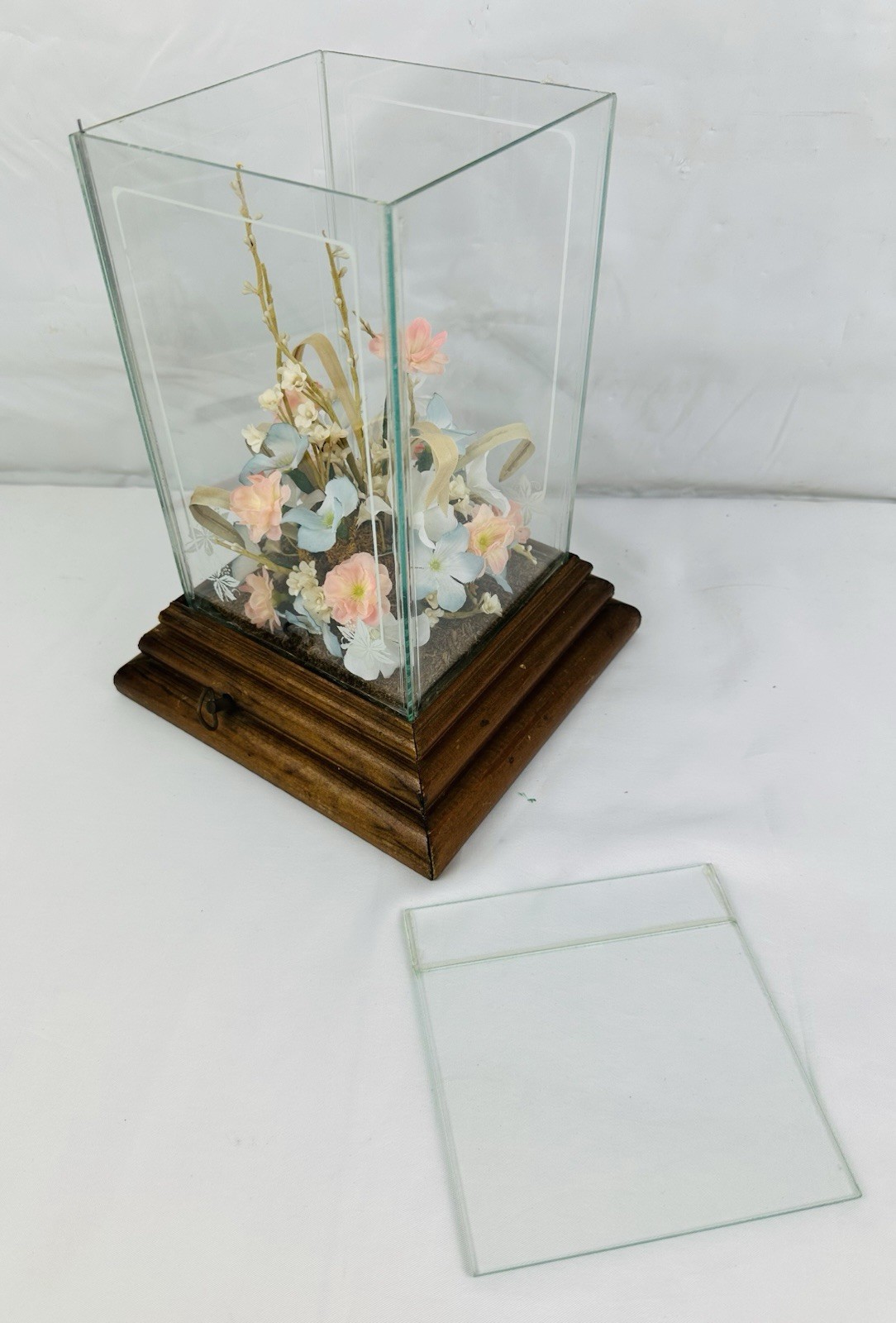 Vintage Glass & Wood Display Terrarium Music Box CottageCore For Upcycle Crafts