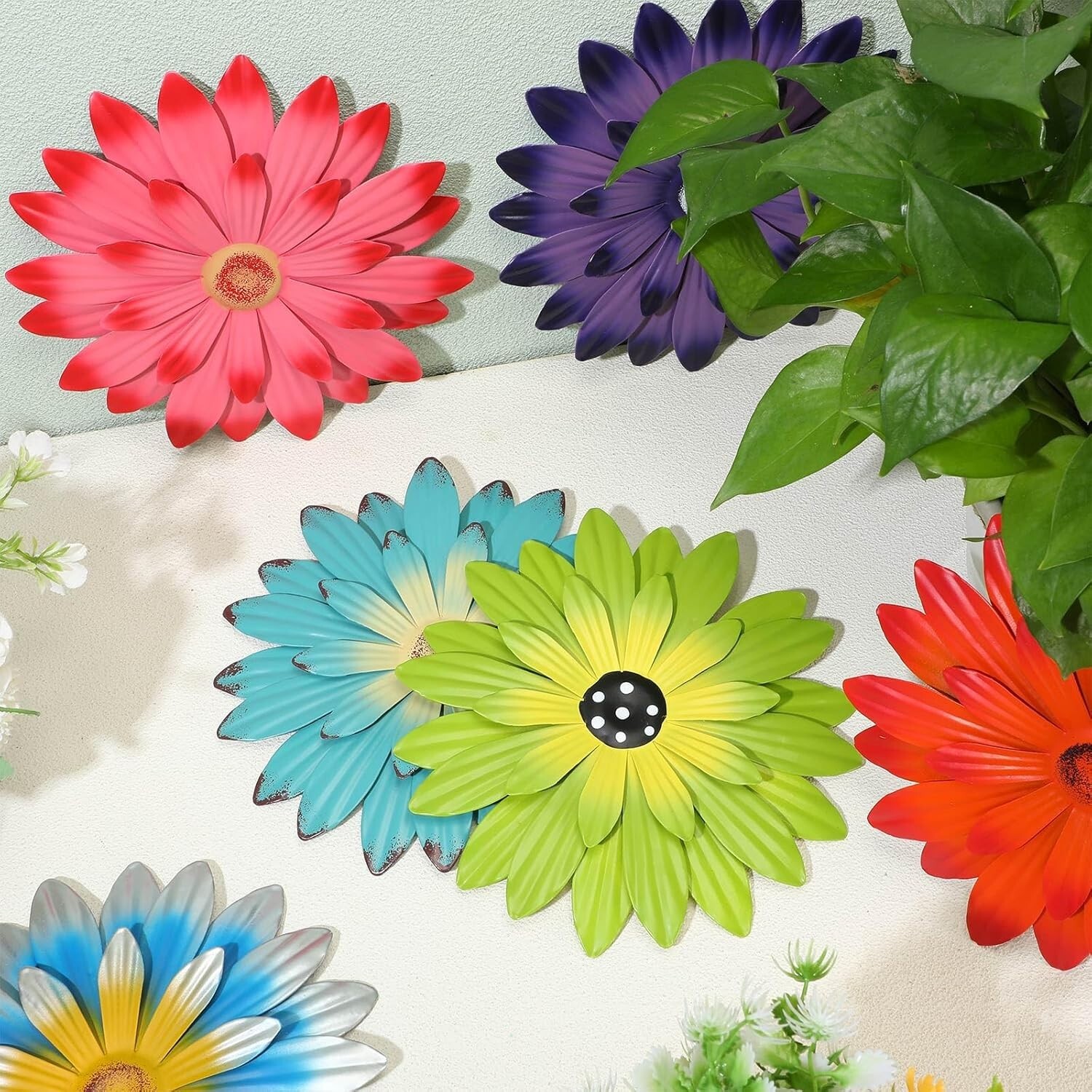 6 piezas de flores de metal para decoración de pared, girasoles, colgantes para