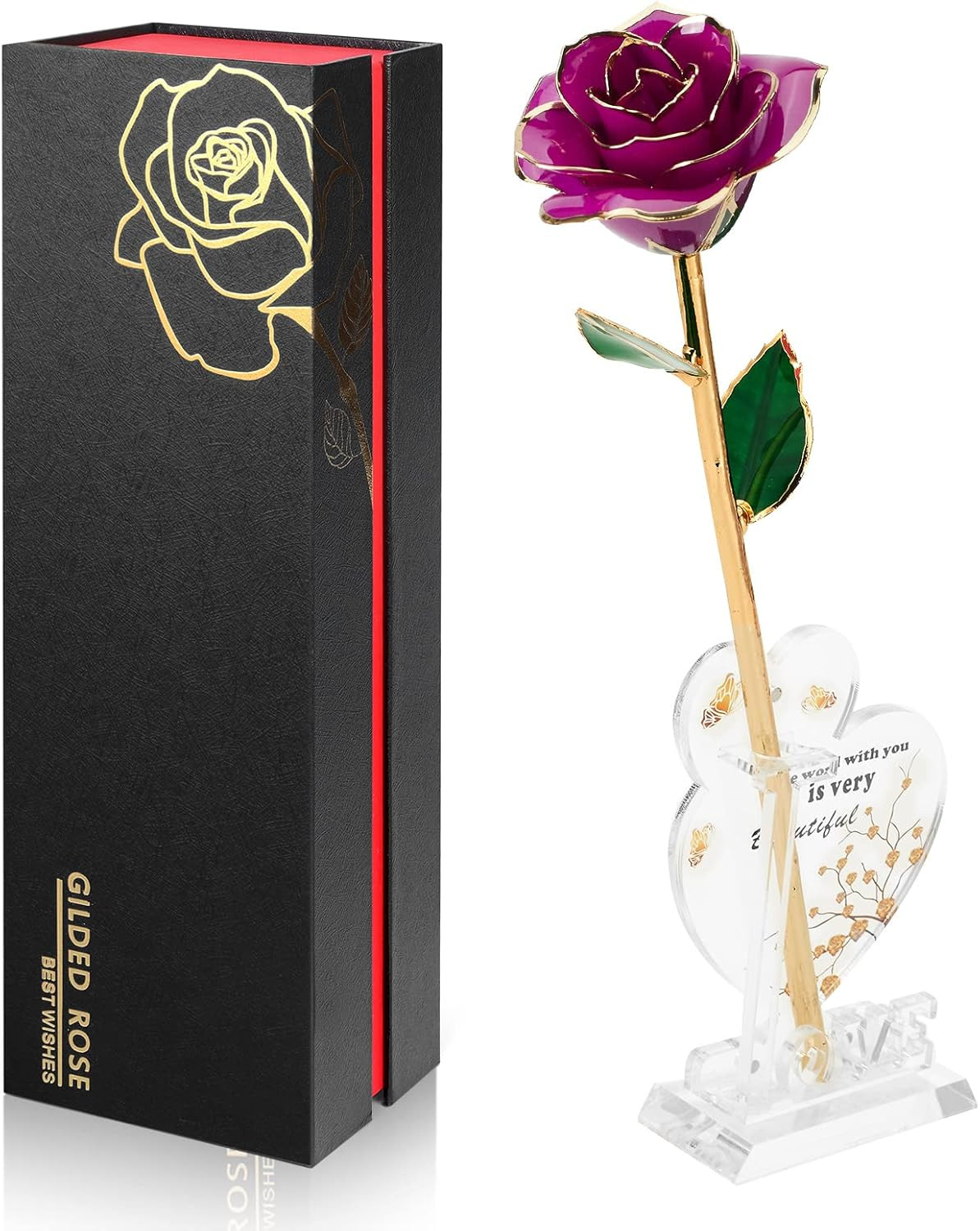 Gold Dipped Infinity Rose Last Forever Flower Decor, Birthday Gift for Women in