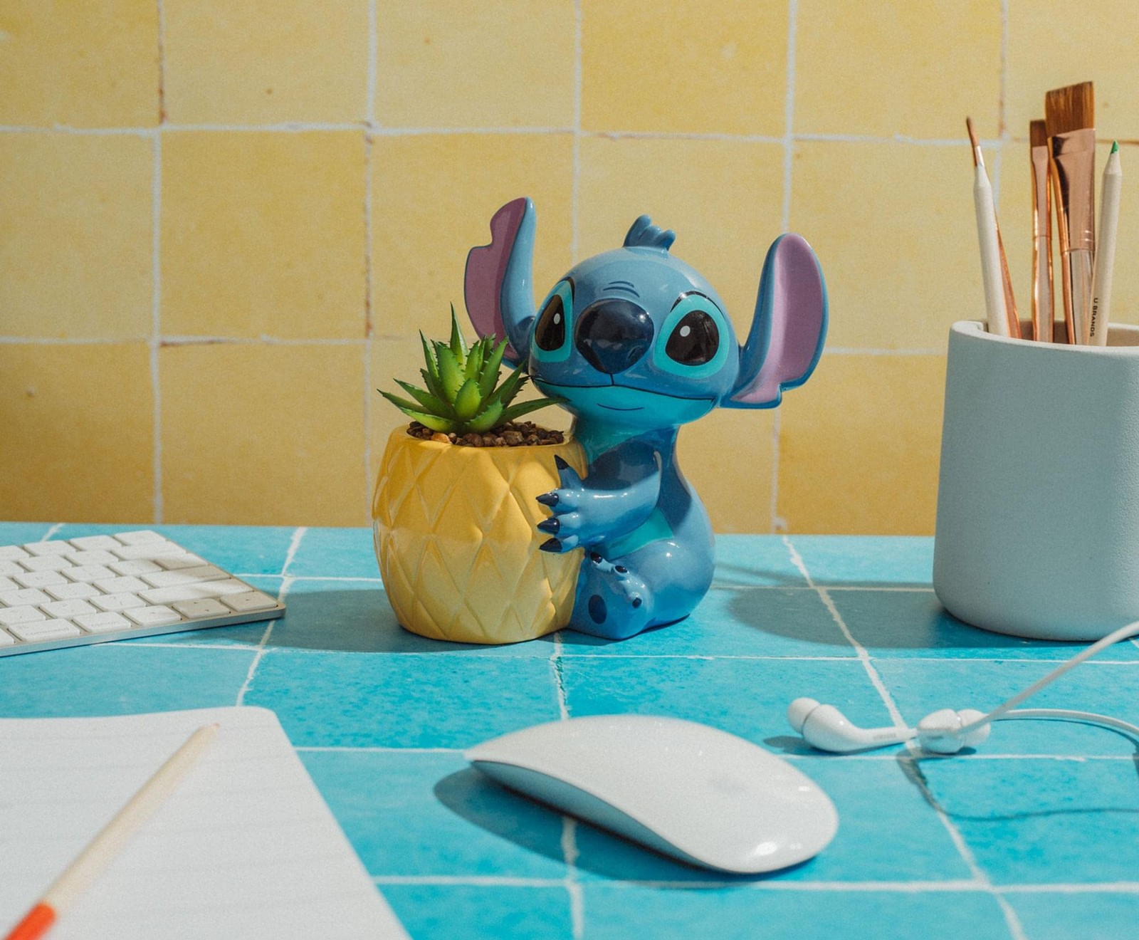 Disney Lilo & Stitch Pineapple 6-Inch Ceramic Planter with Artificial Succule…