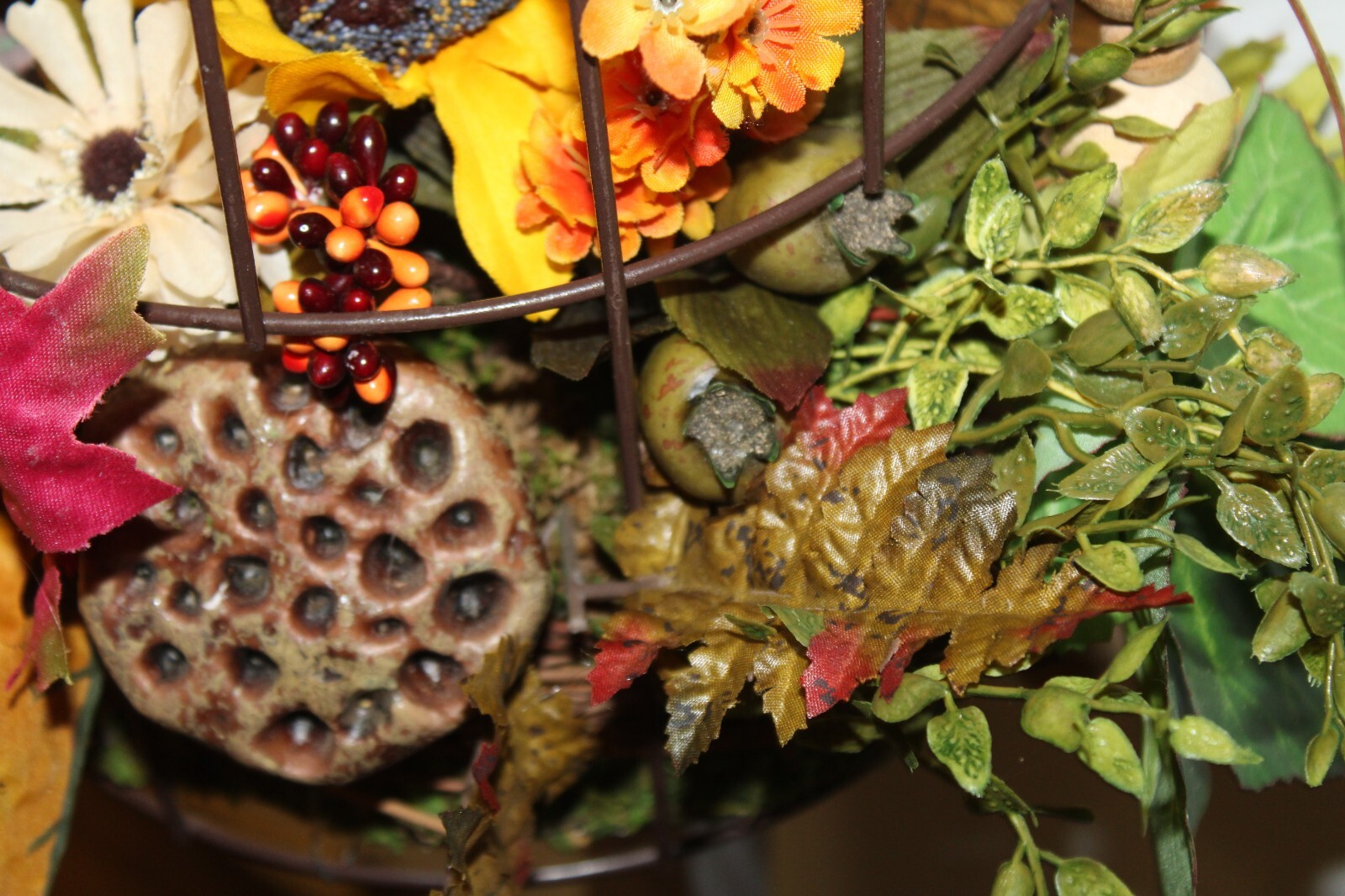 FALL AUTUMN FLOWER ARRANGEMENT BIRD CAGE CENTERPIECE 15”