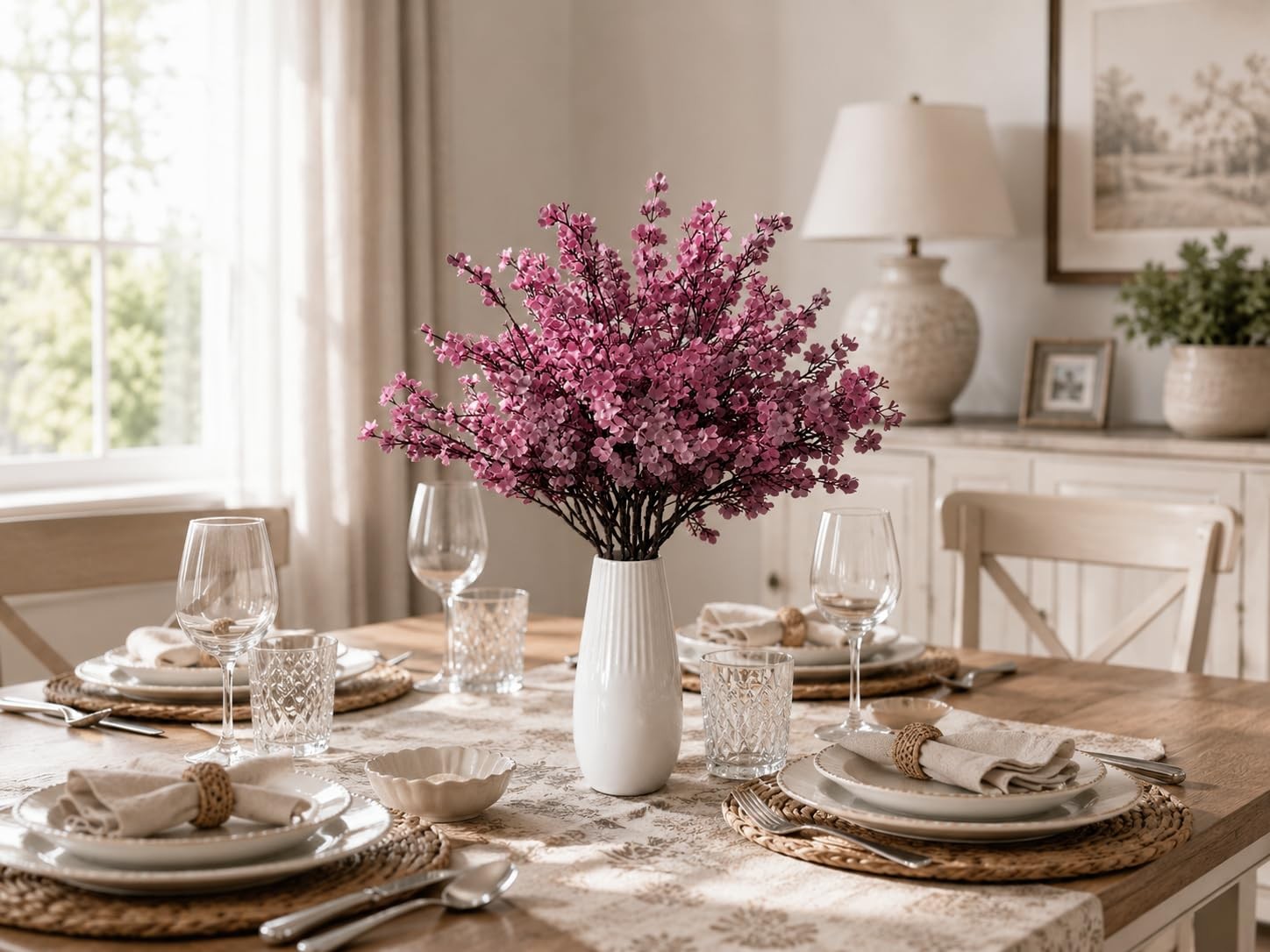 6 PCS Dusty Pink Artificial Babys Breath Flowers 18.5 Inch Silk Gypsophila
