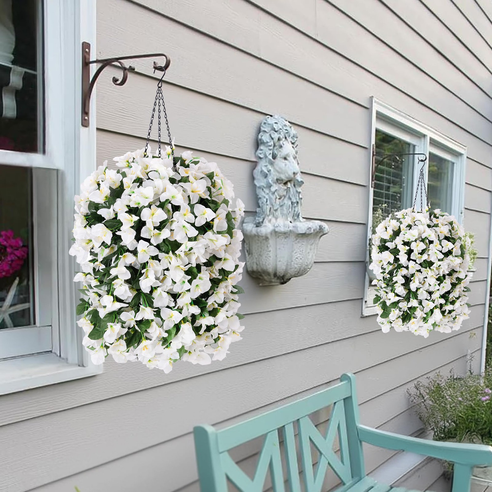 Artificial Bougainvillea Faux Flowers Plants Baskets for Outdoor Outside Deco…
