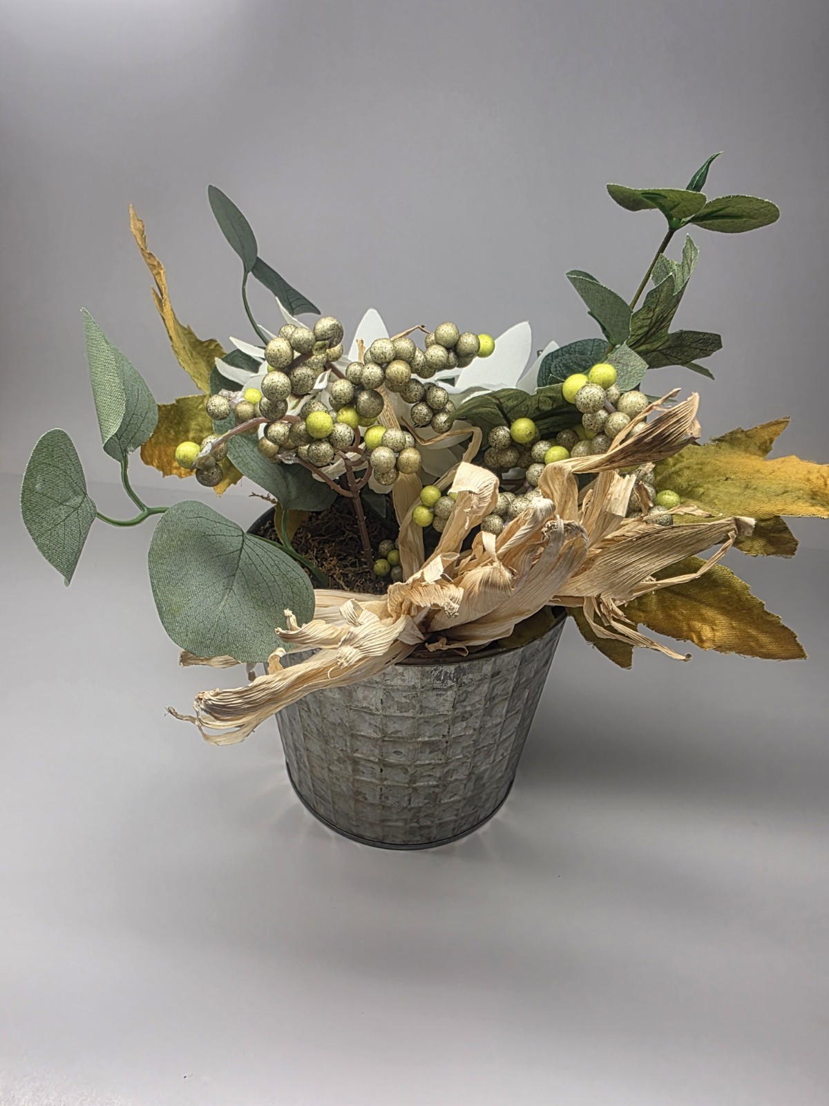 Floral Arrangement in Rustic Metal Milk Can – Fall Home Decor Centerpiece