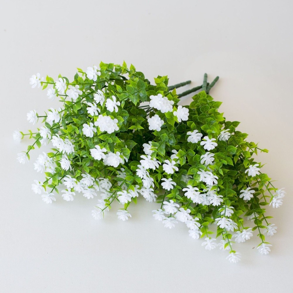 Realistic Artificial Tea Flower with Eucalyptus Leaves 36cm Plastic Plant