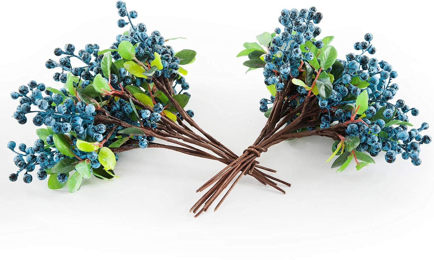Artificial Blue Berry Stems Pack of 20 Fake Blue Berries with Green Leaves 9.8 I