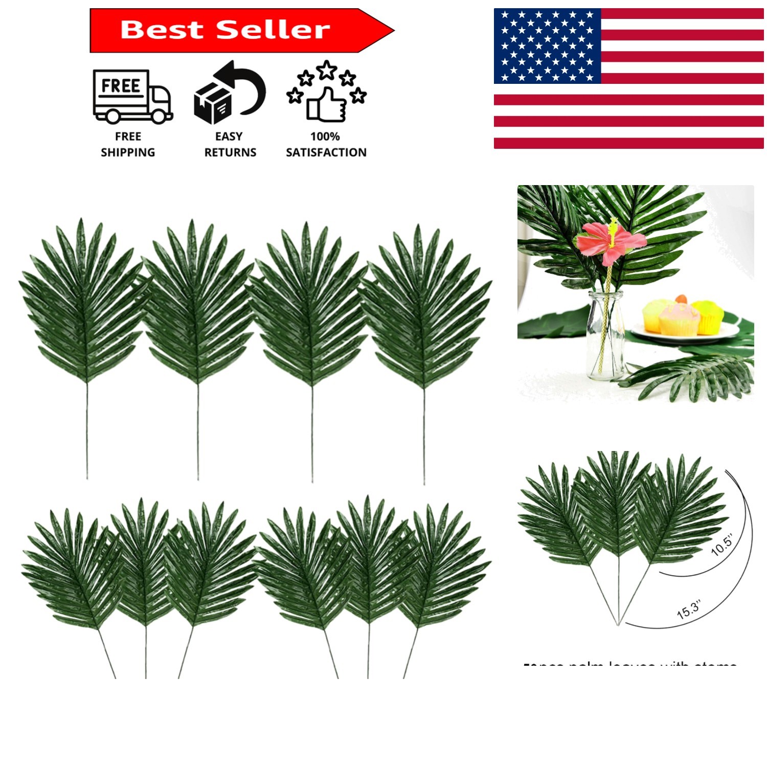 Lifelike 50Pcs Tropical Palm Leaves – Perfect for DIY Decorations & Celebrations