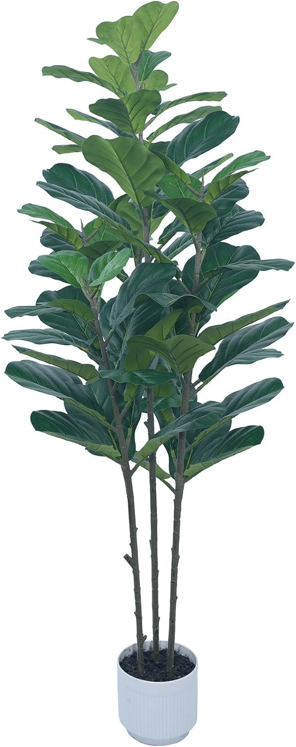 5FT Artificial Ficus Tree Faux Fiddle Leaf Fig Plant in White Pot with Moss