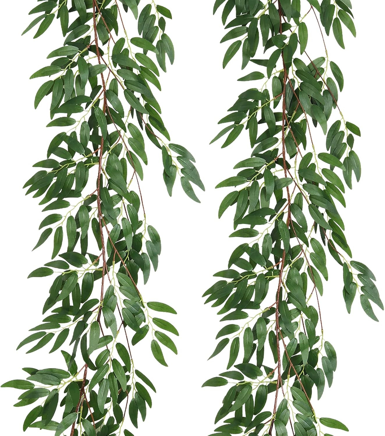 Artificial Willow Leaves Vine Twigs 2Pcs 5.7Ft Fake Hanging Ivy Plants Silk Gree