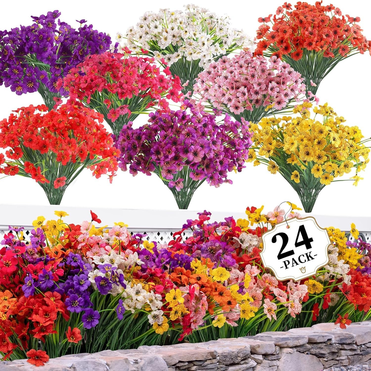 24 Pack Eco-Friendly Artificial Flowers – Perfect for -Round Event Styling