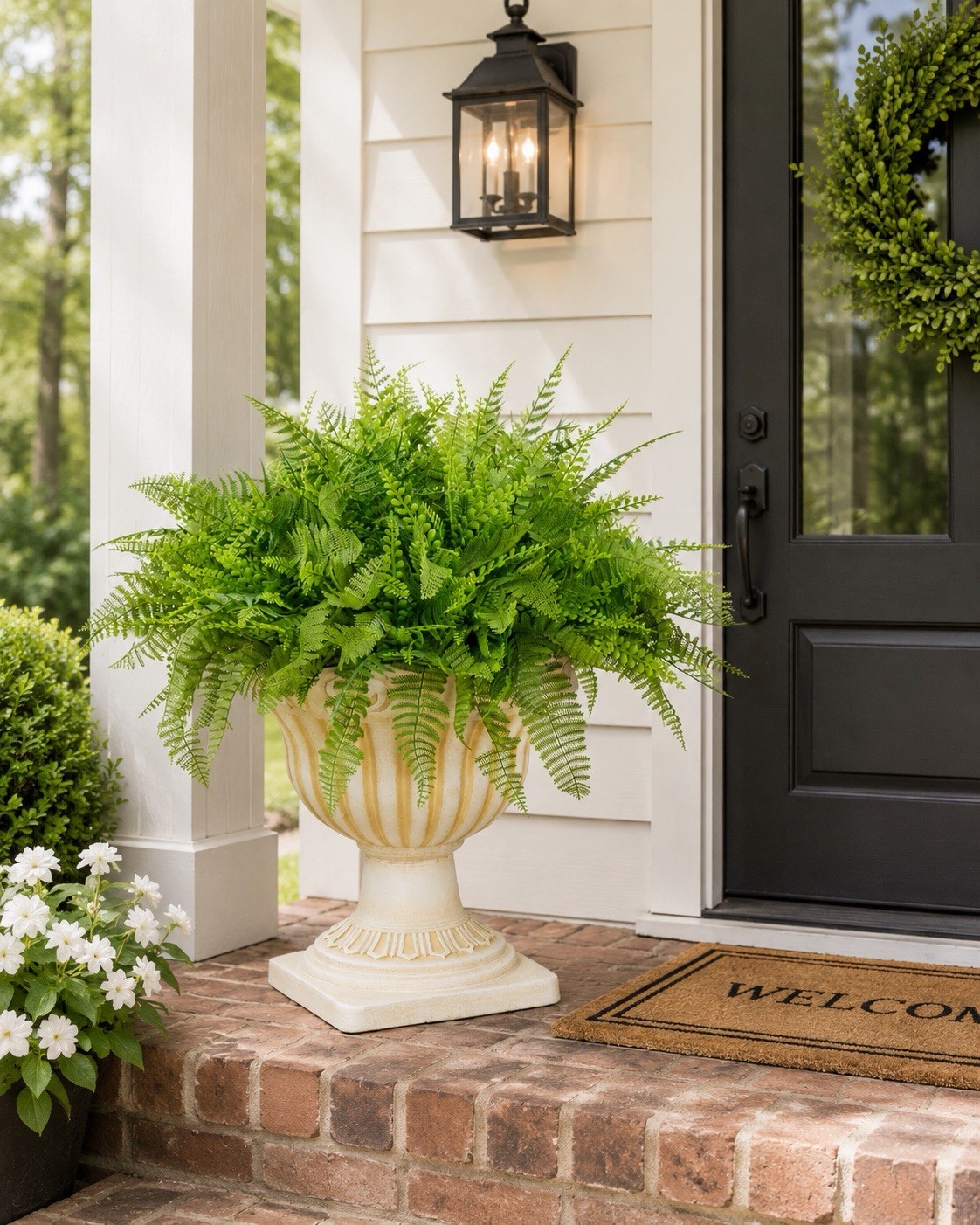 22” UV Artificial Fern in Decorative Urn Planter Indoor/Outdoor