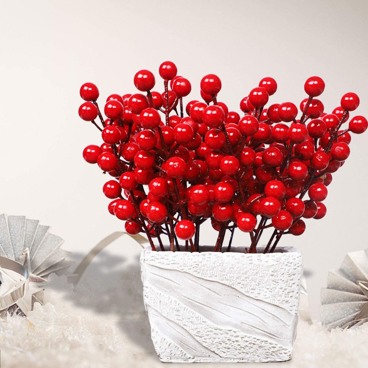 48 Pack Red Berry Stems, 8 Inch Artificial Berries Decor for Christmas Tree Pick