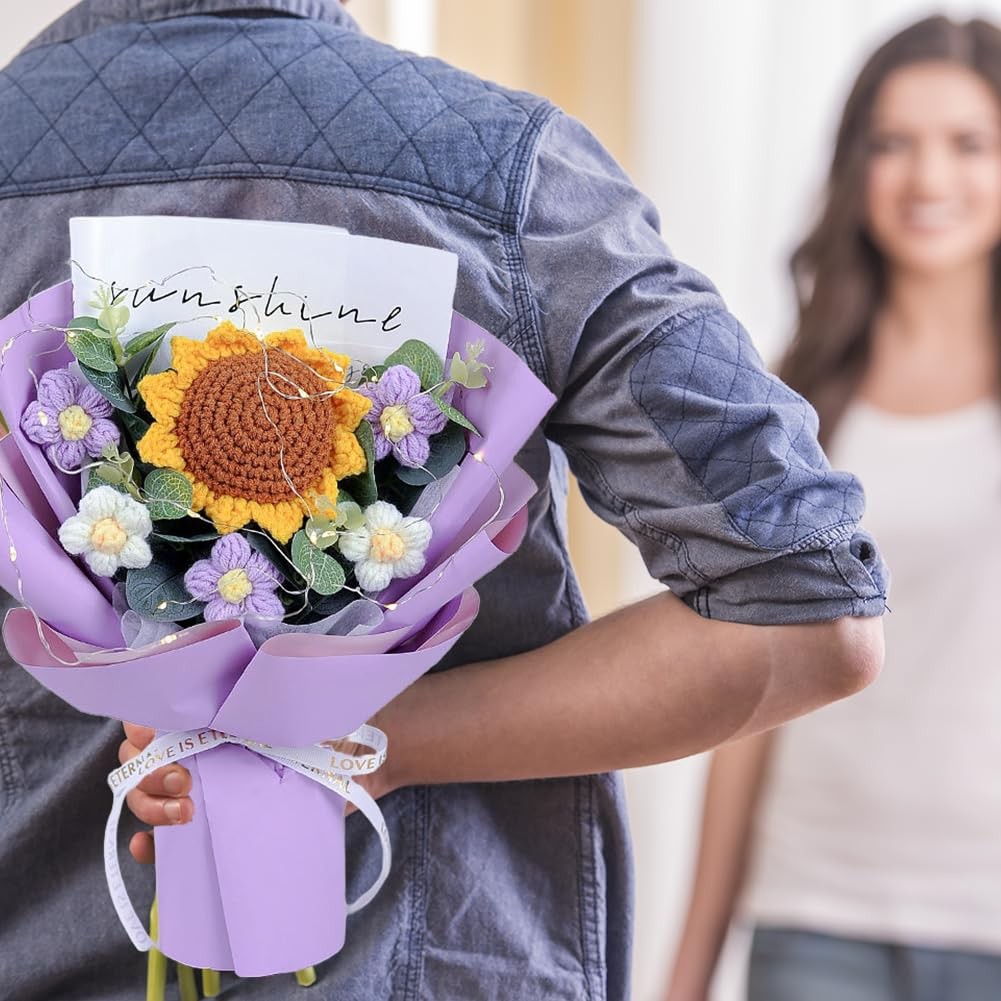 Crochet Flower Sunflower Bouquet – Handmade Artificial Flower for Festival We…
