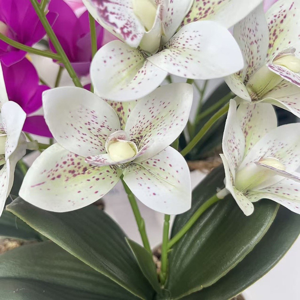 35cm Faux Pink Cymbidium Orchid in White Ceramic Pot for Minimalist Decor