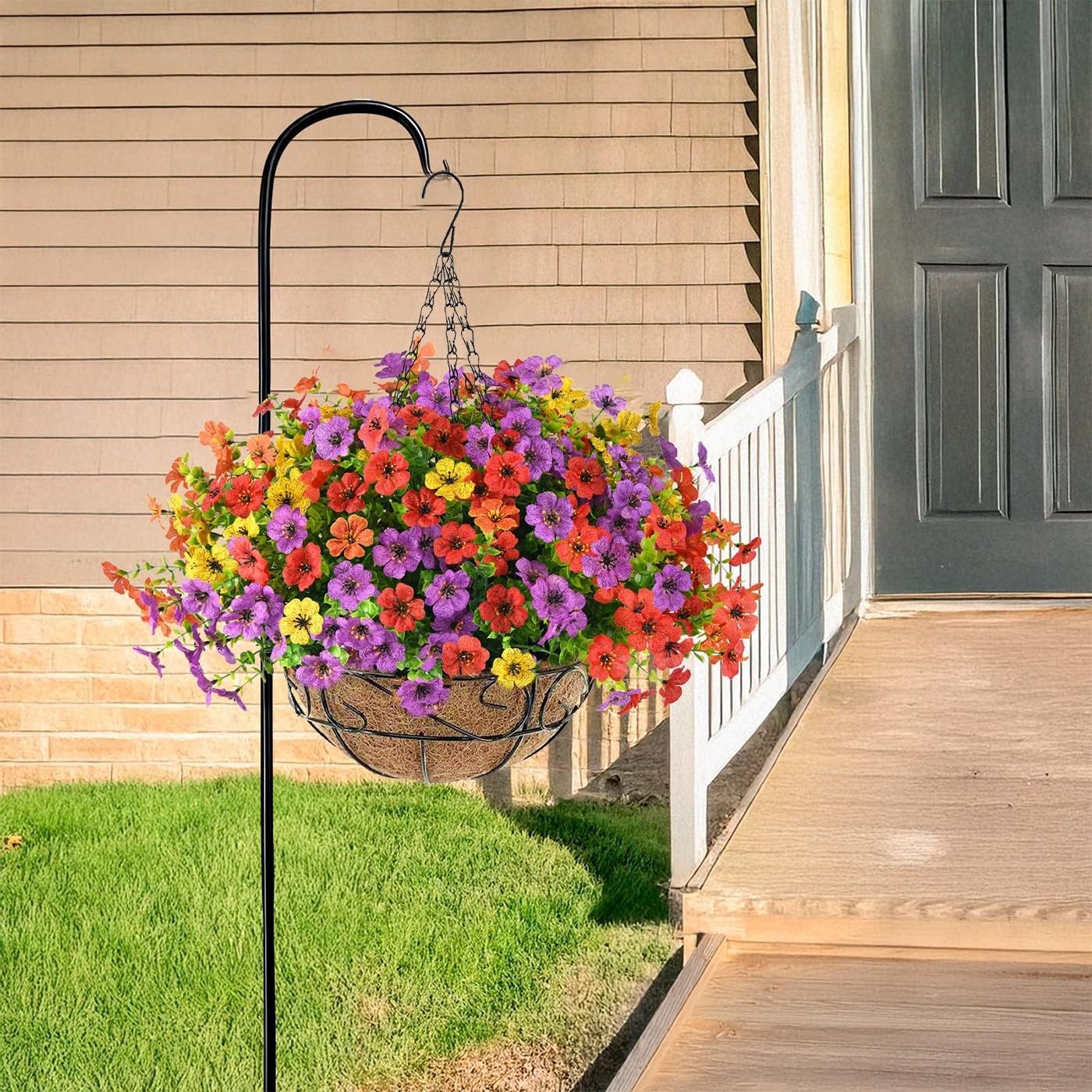 Artificial Faux Hanging Plants Flowers with Basket for Outdoor Outside Decora…