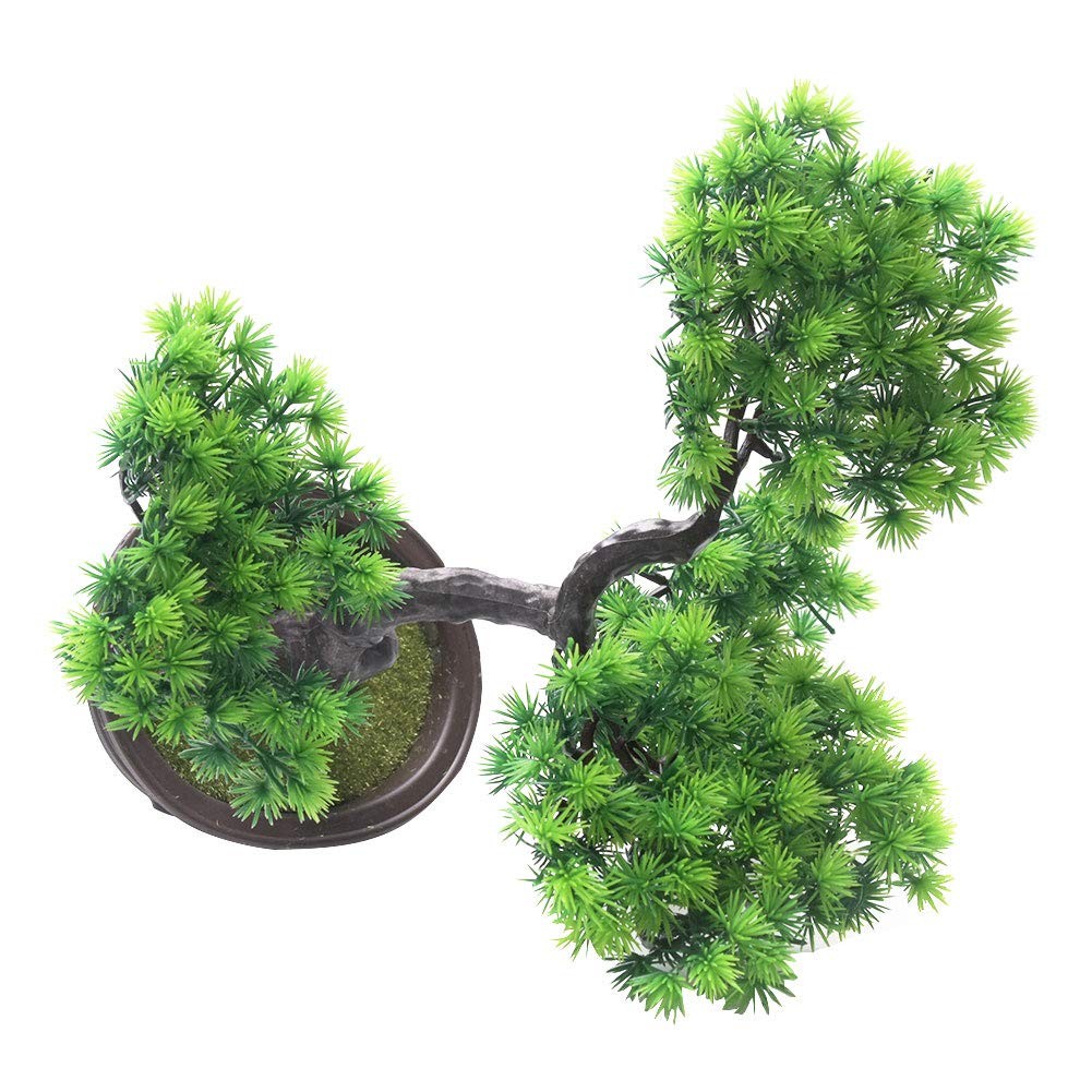 Artificial Bonsai Pine Tree, 11Inch Faux Potted Plant Desk Display Fake Tree Pot