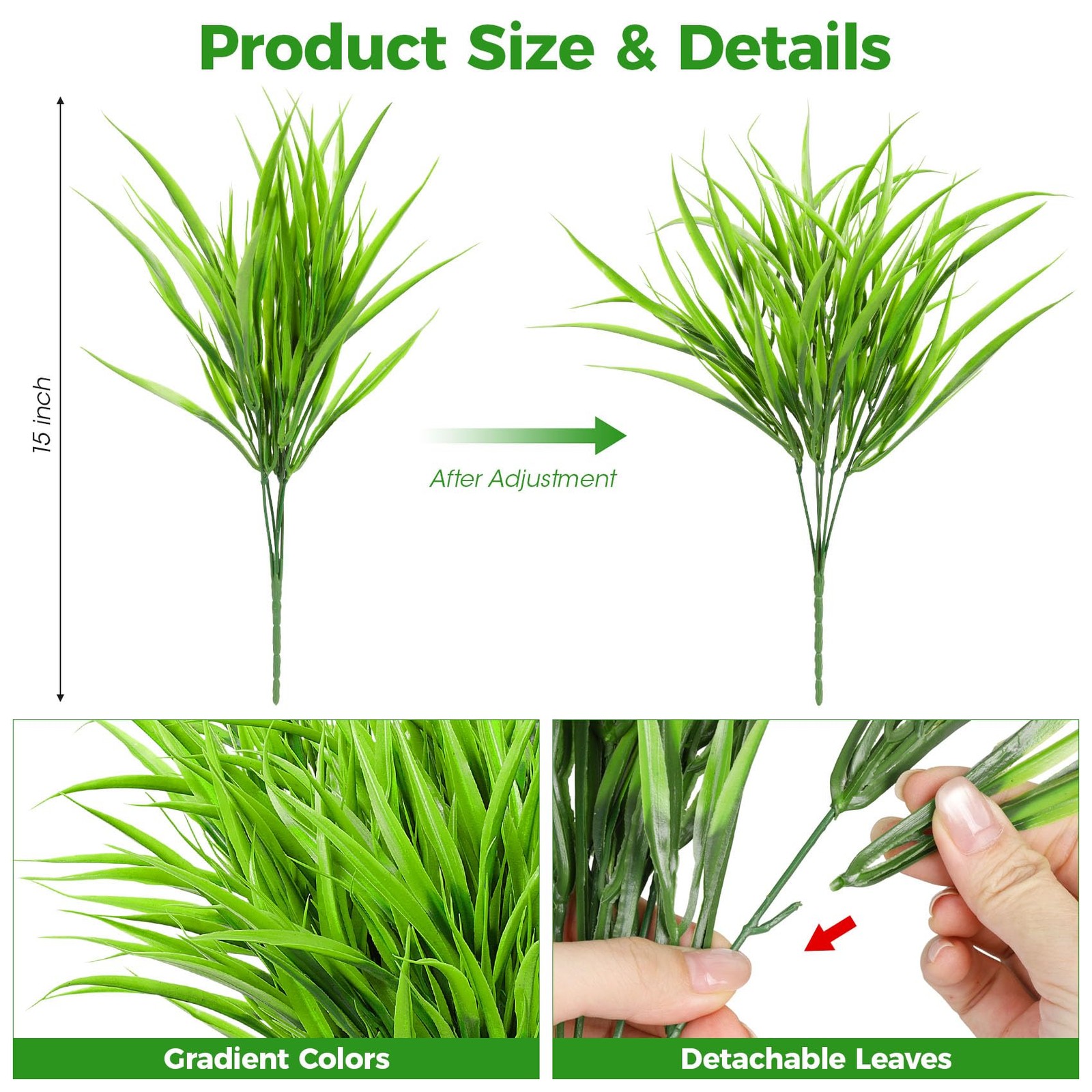 Artificial Plants 16 Pcs 15in UV Resistant Faux Greenery for Planters – Home