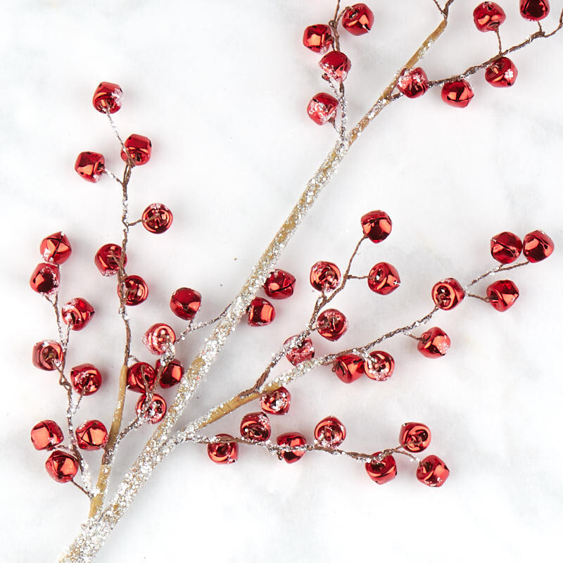 Mini Metallic Red Jingle Bells on Twig Spray | for Indoor Decor