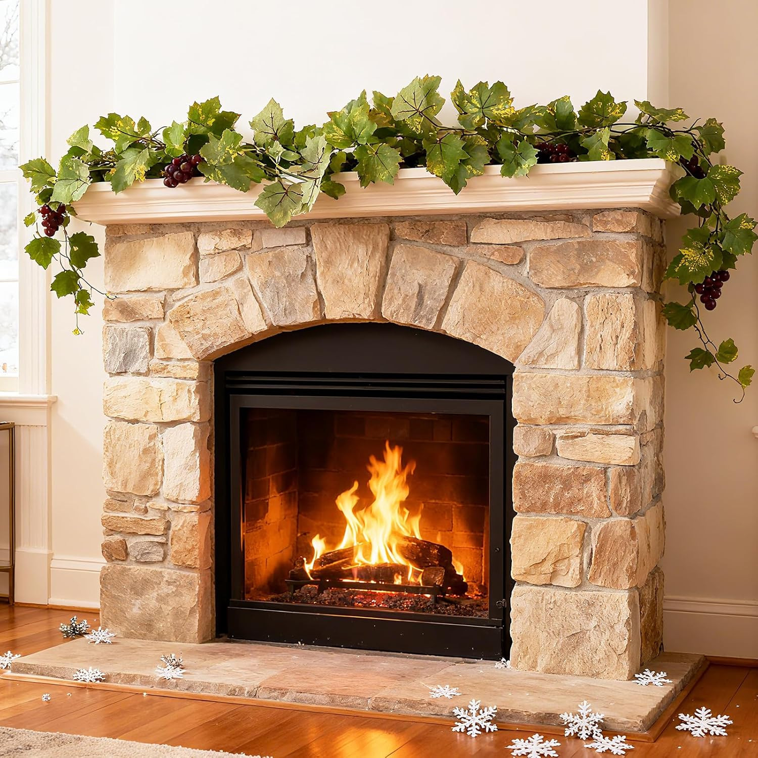 4PCS Artificial Grape Vines with Leaves for Home Decor & Party Display 6.56Ft