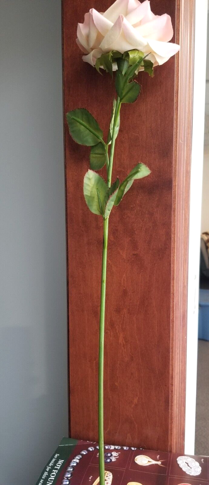 ROSE ARTIFICIAL PINK & WHITE FLOWER, 22″ TALL, CUT AT BOTTOM STEM ((ONE))